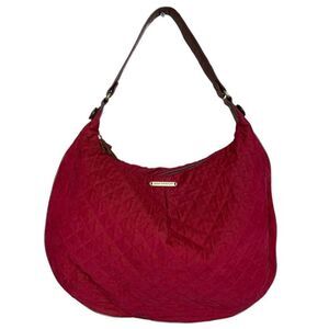 Retired Vera Bradley Red Corduroy Brown Leather Hobo Handbag Purse
